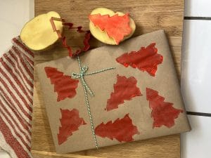 Christmas tree stamp made from a potato